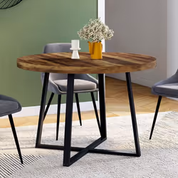 IDMARKET Table à manger ronde SELMA 4 personnes bois foncé HAWKINS et noir 110 cm