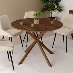 IDMARKET Table à manger ronde ALIX 6 personnes pied araignée noyer 110 cm