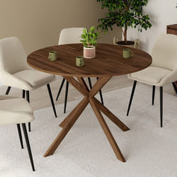 IDMARKET Table à manger ronde ALIX 6 personnes pied araignée noyer 110 cm