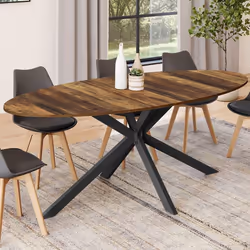 IDMARKET Table à manger ovale ALIX 10 personnes pied araignée noir et plateau bois foncé HAWKINS 200 cm