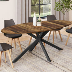 Table à manger ovale fixe - IDMARKET - ALIX - Bois vieilli et noir - 10 personnes - 200 cm