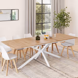 IDMARKET Table à manger extensible rectangle ALIX 8-12 personnes pied araignée bois et blanc 200-240 cm