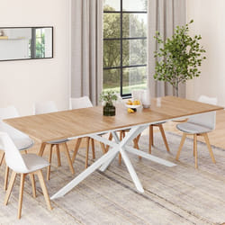 IDMARKET Table à manger extensible rectangle ALIX 8-12 personnes pied araignée bois et blanc 200-240 cm