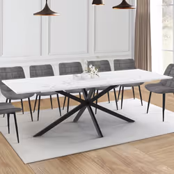 IDMARKET Table à manger extensible rectangle ALIX 8-12 personnes pied araignée noir plateau effet marbre blanc ALASKA 200-240 ...