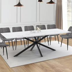 IDMARKET Table à manger extensible rectangle ALIX 8-12 personnes pied araignée noir plateau effet marbre blanc ALASKA 200-240 cm