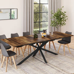 IDMARKET Table à manger extensible rectangle ALIX 8-12 personnes pied araignée noir et plateau bois foncé HAWKINS 200-240 cm