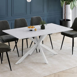 IDMARKET Table à manger rectangle ALIX 8 personnes pied araignée blanc plateau effet marbre blanc ALASKA 160 cm