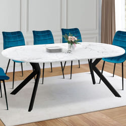 IDMARKET Table à manger extensible ronde ALIX 4-10 personnes pied araignée noir plateau effet marbre blanc ALASKA 110-200 cm