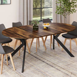 IDMARKET Table à manger extensible ronde ALIX 4-10 personnes pied araignée noir et plateau bois foncé HAWKINS 110-200 cm