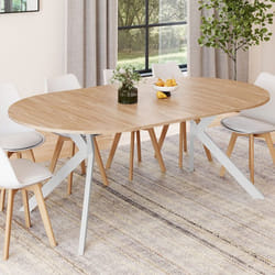 IDMARKET Table à manger extensible ronde ALIX 4-10 personnes pied araignée bois et blanc 110-200 cm