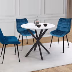 IDMARKET Table à manger ronde ALIX 4 personnes pied araignée noir plateau effet marbre blanc ALASKA 80 cm