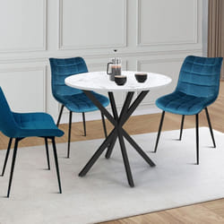 IDMARKET Table à manger ronde ALIX 4 personnes pied araignée noir plateau effet marbre blanc ALASKA 80 cm