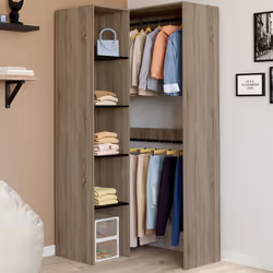 IDMARKET Dressing dangle modulable L. 90 / 127 cm MELMAN double penderie + étagères bois et noir