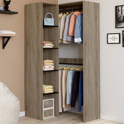 IDMARKET Dressing dangle modulable L. 90 / 127 cm MELMAN double penderie + étagères bois et noir