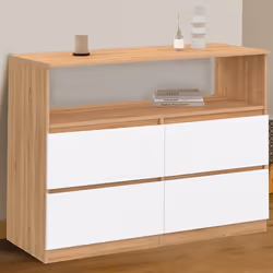 IDMARKET Commode 4 tiroirs TOMI 100 cm avec niche façon hêtre et blanc