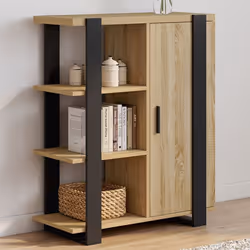 IDMARKET Buffet dappoint 3 étagères et placard 70 cm PHOENIX bois et noir
