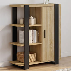 IDMARKET Buffet dappoint 3 étagères et placard 70 cm PHOENIX bois et noir