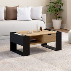 IDMARKET Table basse rectangulaire BERYL avec tiroir bois noir et façon hêtre