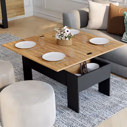 IDMARKET Table basse plateau relevable rectangulaire TARA bois noir et imitation hêtre