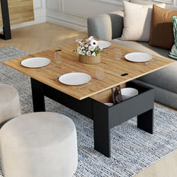 IDMARKET Table basse plateau relevable rectangulaire TARA bois noir et imitation hêtre