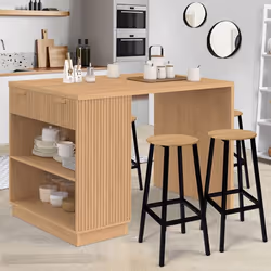 IDMARKET Ilot central mange-debout 4 personnes JULIETTE 130 cm lattes tasseau bois coloris chêne