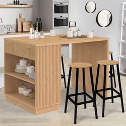 IDMARKET Ilot central mange-debout 4 personnes JULIETTE 130 cm lattes tasseau bois coloris chêne