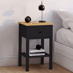 IDMARKET Lot de 2 tables de chevet ACHILLE 1 tiroir et 1 tablette noir et bois