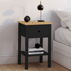 IDMARKET Lot de 2 tables de chevet ACHILLE 1 tiroir et 1 tablette noir et bois