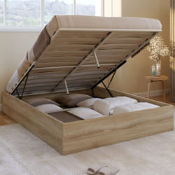 IDMARKET Lit coffre double SANDSIDE avec sommier 140 x 190 cm hêtre
