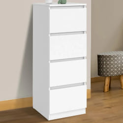Meuble d'appoint 4 tiroirs TOMI 30 cm chiffonnier bois blanc pour entrée salle de bain