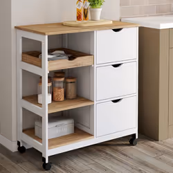 IDMARKET Desserte de cuisine MUNA 3 paniers + 1 plateau amovible blanc et effet hêtre L.76 cm