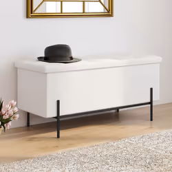IDMARKET Banc coffre rangement LOUIS pieds métal noir 100 cm tissu bouclette blanc