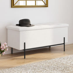 IDMARKET Banc coffre rangement LOUIS pieds métal noir 100 cm tissu bouclette blanc