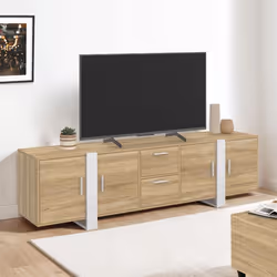 IDMARKET Meuble TV 180 cm PHOENIX 4 portes + 2 tiroirs bois et blanc