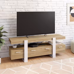 IDMARKET Meuble TV 140 cm PHOENIX avec tiroirs bois et blanc