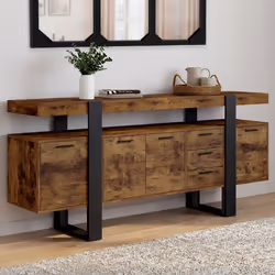 IDMARKET Buffet 180 cm PHOENIX XXL 4 portes avec 2 tiroirs bois effet vieilli et noir
