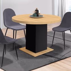 IDMARKET Table à manger ronde EDEN 6 personnes bois et noir 110 cm