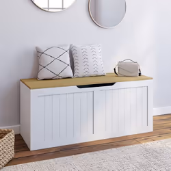 IDMARKET Coffre de rangement LEON bois et blanc 100 cm