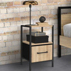 IDMARKET Lot de 2 tables de chevet UTAH 1 tiroir et 1 niche effet lattes