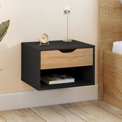 IDMARKET Lot de 2 tables de chevet murales CATHY 1 tiroir avec niche façon hêtre et noir