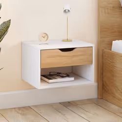 IDMARKET Lot de 2 tables de chevet murales CATHY 1 tiroir avec niche façon hêtre et blanc