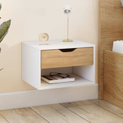 IDMARKET Lot de 2 tables de chevet murales CATHY 1 tiroir avec niche façon hêtre et blanc