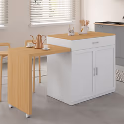 IDMARKET Ilot central VITO 94-155 cm bois blanc avec table à manger extensible intégrée façon hêtre