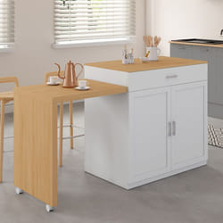 IDMARKET Ilot central VITO 94-155 cm bois blanc avec table à manger extensible intégrée façon hêtre