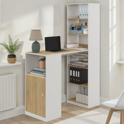 IDMARKET Bureau LUNG avec rangements et placard 2 personnes blanc et bois