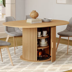 IDMARKET Table à manger extensible ronde JULIETTE 4-8 personnes pied lattes avec rangement 110-150 cm