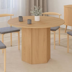 IDMARKET Table à manger ronde BERTHE 6 personnes pied hexagonal bois effet hêtre 110 cm