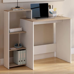 IDMARKET Bureau avec étagères modulables latérales LILIAN bois façon hêtre et blanc