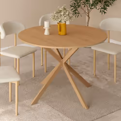 IDMARKET Table à manger ronde ALIX 6 personnes pied araignée bois effet hêtre 110 cm
