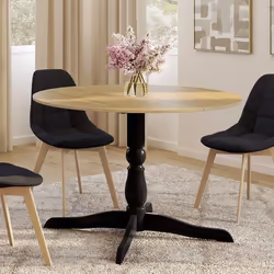 IDMARKET Table à manger ronde MARIE 4-6 personnes bois façon hêtre et noir 110 cm